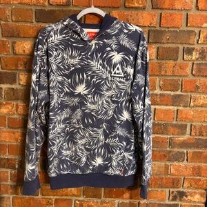 Asphalt mens all over tropical palm leaf casual hoodie sweatshirt blue L